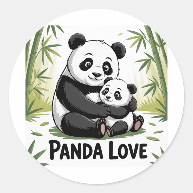 Pegatina Redonda Adorable Panda Love Back to School (Anverso)