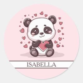 Pegatina Redonda Adorable Panda Love - Personalizado