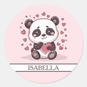 Pegatina Redonda Adorable Panda Love - Personalizado