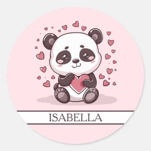 Pegatina Redonda Adorable Panda Love - Personalizado (Anverso)