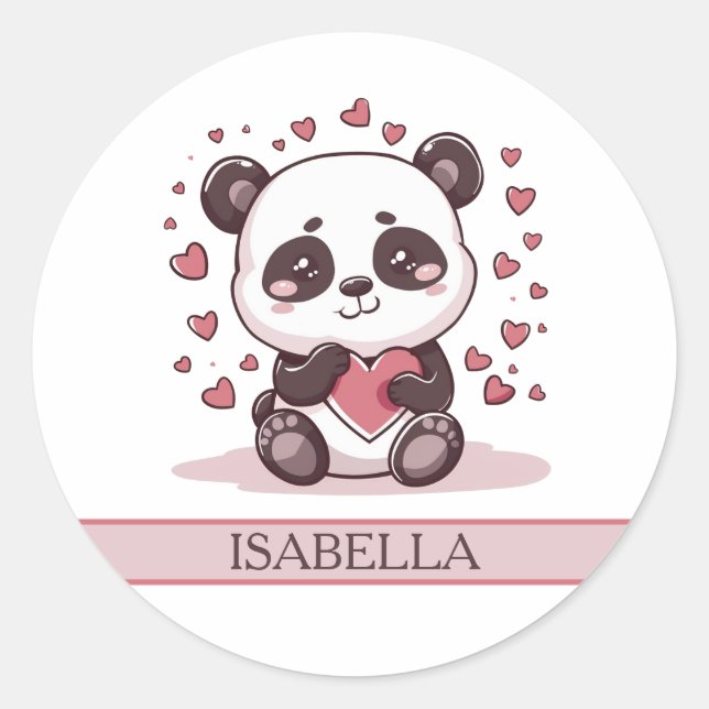 Pegatina Redonda Adorable Panda Love - Personalizado (Anverso)