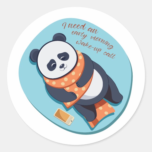 Pegatina Redonda adorable panda necesita una llamada matutina (Anverso)