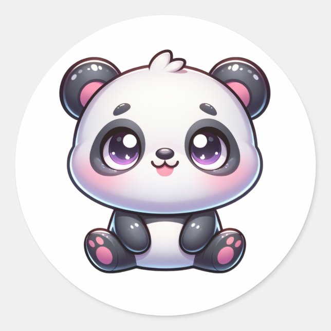 Pegatina Redonda Adorable Panda Pal kawaii (Anverso)