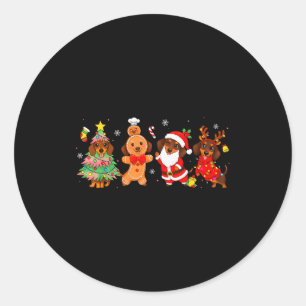 Pegatina Redonda Adorable Perritos Dachshund Navidad Árbol Pan de J