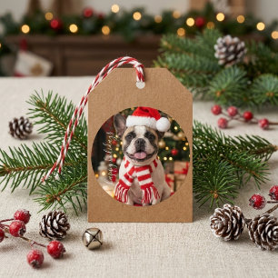 Pegatina Redonda Adorable perro francés de Navidad