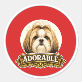 Pegatina Redonda Adorable perro Shih Tzu Insignia Vintage