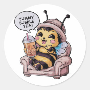 Pegatina Redonda Adorable Personalizado Bee: Cosmoso, Kawaii Vibes