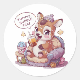 Pegatina Redonda Adorable Personalizado Deer: Acogedor, Kawaii Vibe