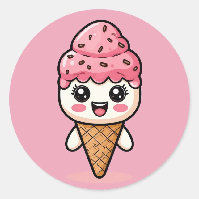 Pegatina Redonda Adorable Personalizado Ice Cream Cone (Anverso)