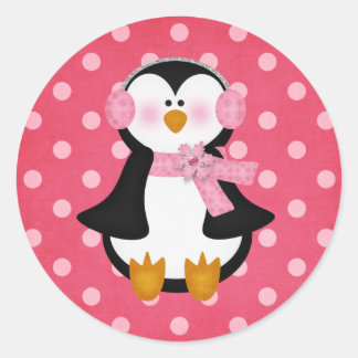 Pegatina Redonda adorable pingüino