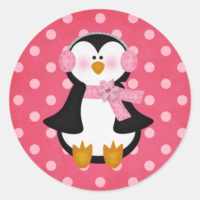 Pegatina Redonda adorable pingüino (Anverso)