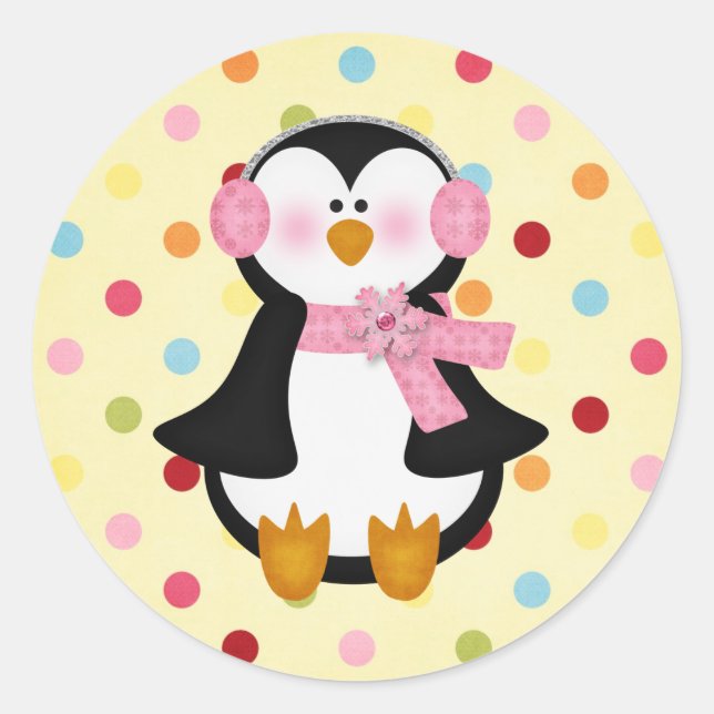 Pegatina Redonda adorable pingüino (Anverso)
