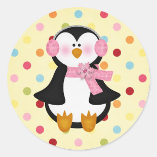 Pegatina Redonda adorable pingüino