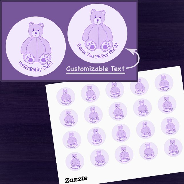 Pegatina Redonda Adorable Purple Teddy Bear (Subido por el creador)