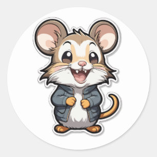 Pegatina Redonda Adorable ratón en diseño de Personalizado de chaqu