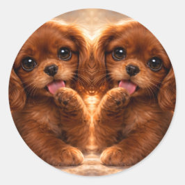 Pegatina Redonda Adorable Ruby Cavalier Spaniel