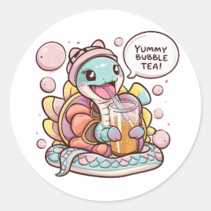 Pegatina Redonda Adorable Serpiente Personalizado: Acogedora, Vibes