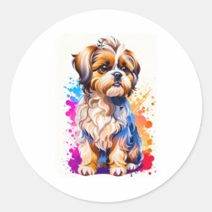 Pegatina Redonda Adorable Shih Tzu