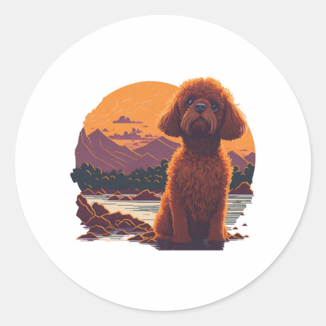 Pegatina Redonda Adorable Toy Poodle (Anverso)