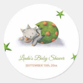 Pegatina Redonda Adorable Triceratops Dinosaur Hatear Baby Shower