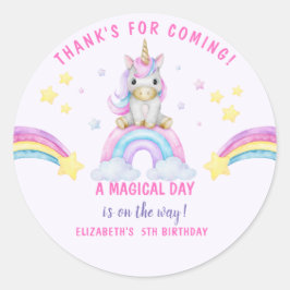 Pegatina Redonda Adorable Unicorn Birthday Girl