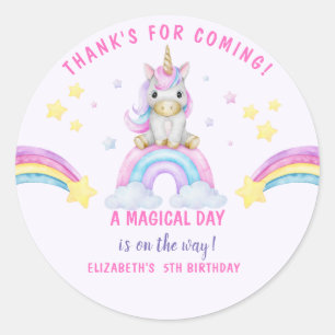 Pegatina Redonda Adorable Unicorn Birthday Girl