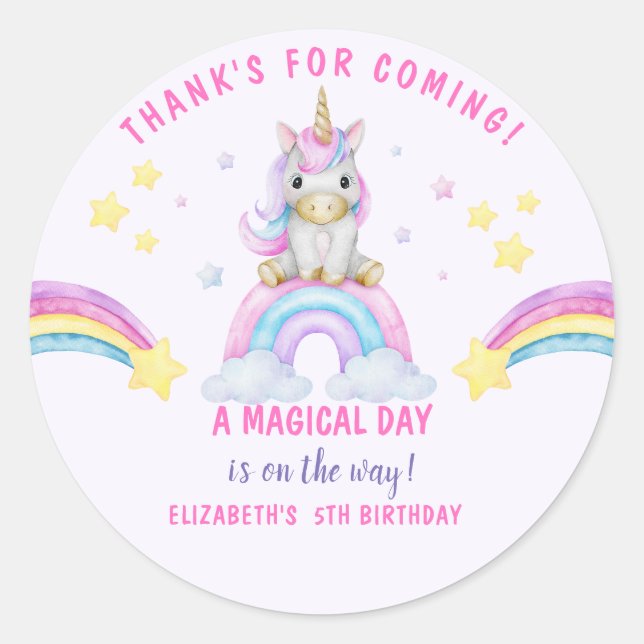 Pegatina Redonda Adorable Unicorn Birthday Girl (Anverso)