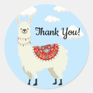 Pegatina Redonda Adorable Vestido Arriba Llama Gracias