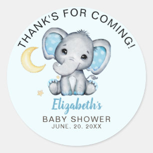 Pegatina Redonda Adorable Watercolor Elephant Baby Shower boy