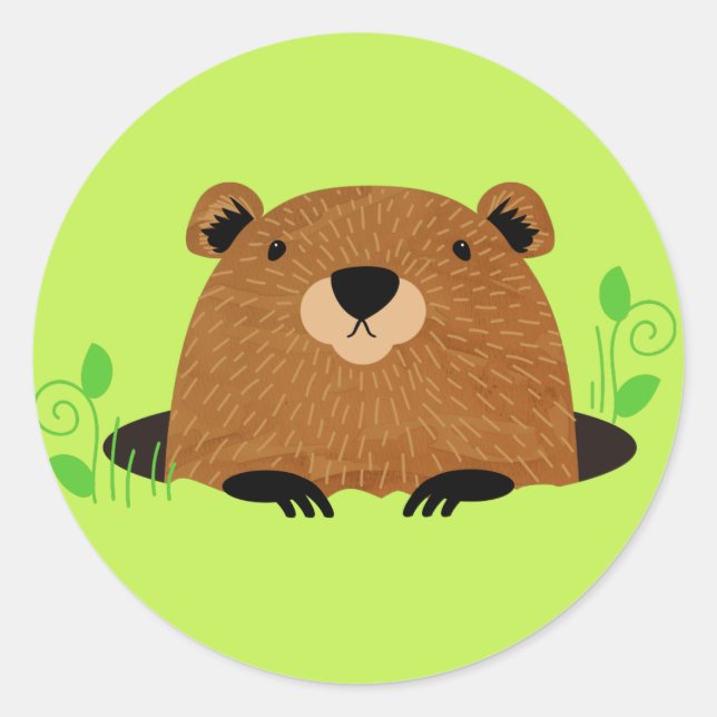 Pegatina Redonda Adorable Woodland Groundhog (Anverso)