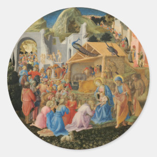 Pegatina Redonda Adoración de los Magos por Fra Angelico y Filippo