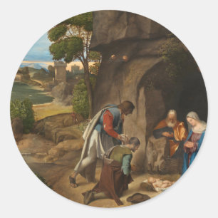 Pegatina Redonda Adoración de Pastores por Navidades Giorgione