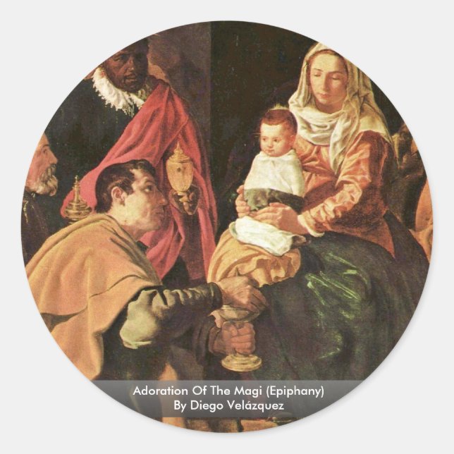 Pegatina Redonda Adoración Del Magi (Epifanía) (Anverso)