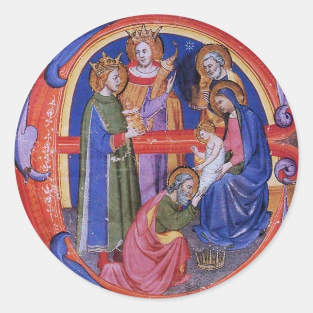 PEGATINA REDONDA ADORACIÓN DEL PARQUE NATIVO DE NAVIDADES MAGI (Anverso)