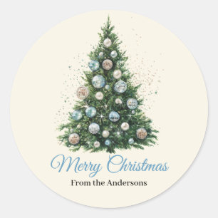 Pegatina Redonda Adorno de Bola de Disco de Pastel Navidad Árbol Pe