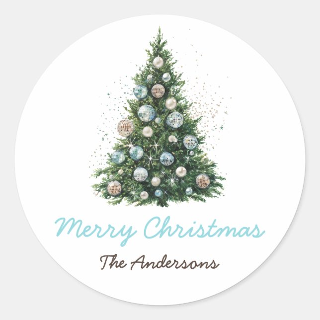 Pegatina Redonda Adorno de Bola de Discoteca Árbol de Navidad Perso (Anverso)