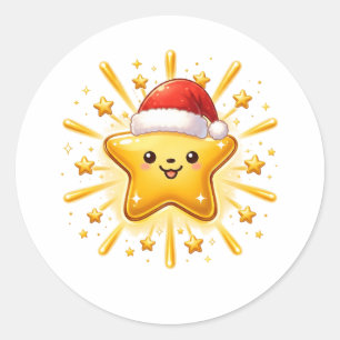 Pegatina Redonda Adorno de estrella de Navidad linda