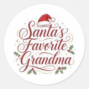 Pegatina Redonda Adorno de la Abuela Favorita de Santa