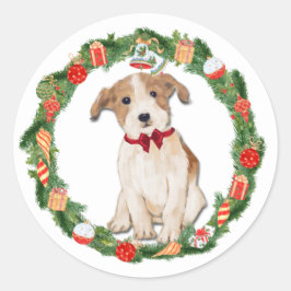 Pegatina Redonda Adorno de Navidad de Jack Russell Terrier Corona