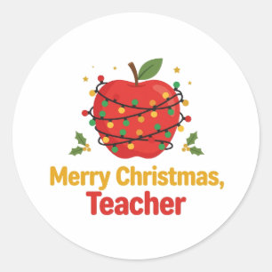 Pegatina Redonda Adorno de Navidad para Profesor Feliz Navidad