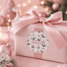 Pegatina Redonda Adorno de Navidad Rosa Moderno Personalizado