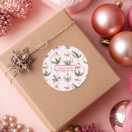 Pegatina Redonda Adorno de Navidad Rosa Moderno Personalizado