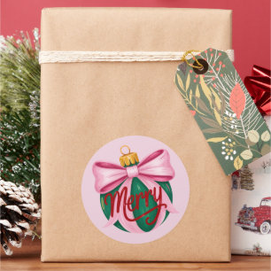 Pegatina Redonda Adorno de pincelada Preppy Navidad Coquette Navida