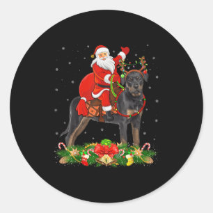 Pegatina Redonda Adorno Navideño Gracioso Santa Montando Rottweiler