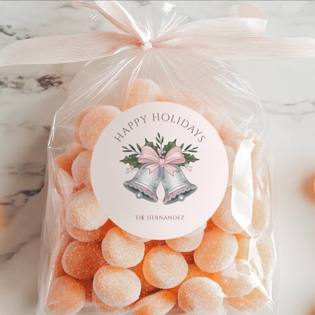 Pegatina Redonda Adorno Navideño Personalizado de Lujo en Rosa y Pl (Subido por el creador)