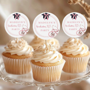Pegatina Redonda Adorno para Cupcake de Graduación de Enfermera Coq