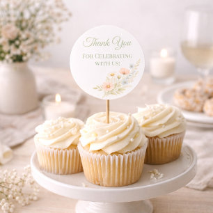 Pegatina Redonda Adorno para Cupcake de Jardín de Flores Silvestres