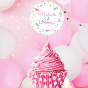 Pegatina Redonda Adorno para pastel de cupcakes de mariposa de niña