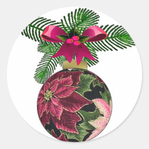 Pegatina Redonda Adorno Retro Burgundy Flor de Pascua de los 50