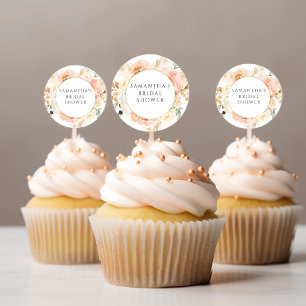 Pegatina Redonda Adorno superior para pastelito floral Chic Peach, 